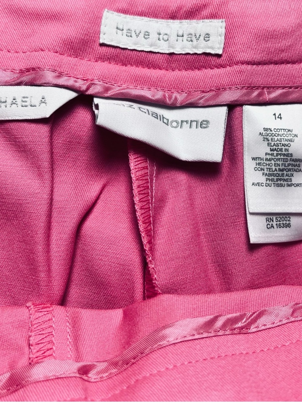 NWT Liz Claiborne Michaela Capri Pants Pink Stretch Cuffed Hem Womens Sz 14 Y2K - Picture 8 of 9